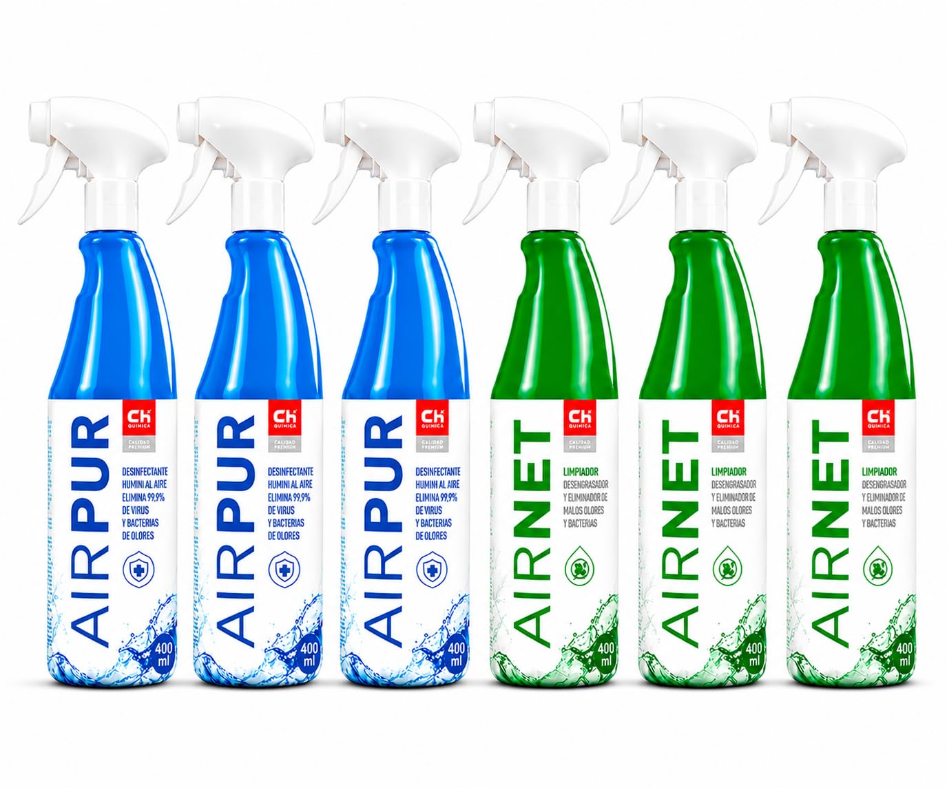 CABLEPELADO - Kit Spray AirNet & AirPur para Aire Acondicionado – Limpiador Higienizante + Eliminador de Olores – Fórmula de Larga Duración – Fácil de Aplicar – Pack 6x750ml