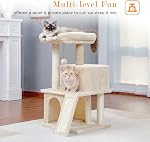 PAWZ Road [34''=86CM] Tour Cat Tree avec deux condos Cat pour les grands chats intérieurs, arbres Cat avec perche amovible et enrobé de scratch Sisal Post, Beige