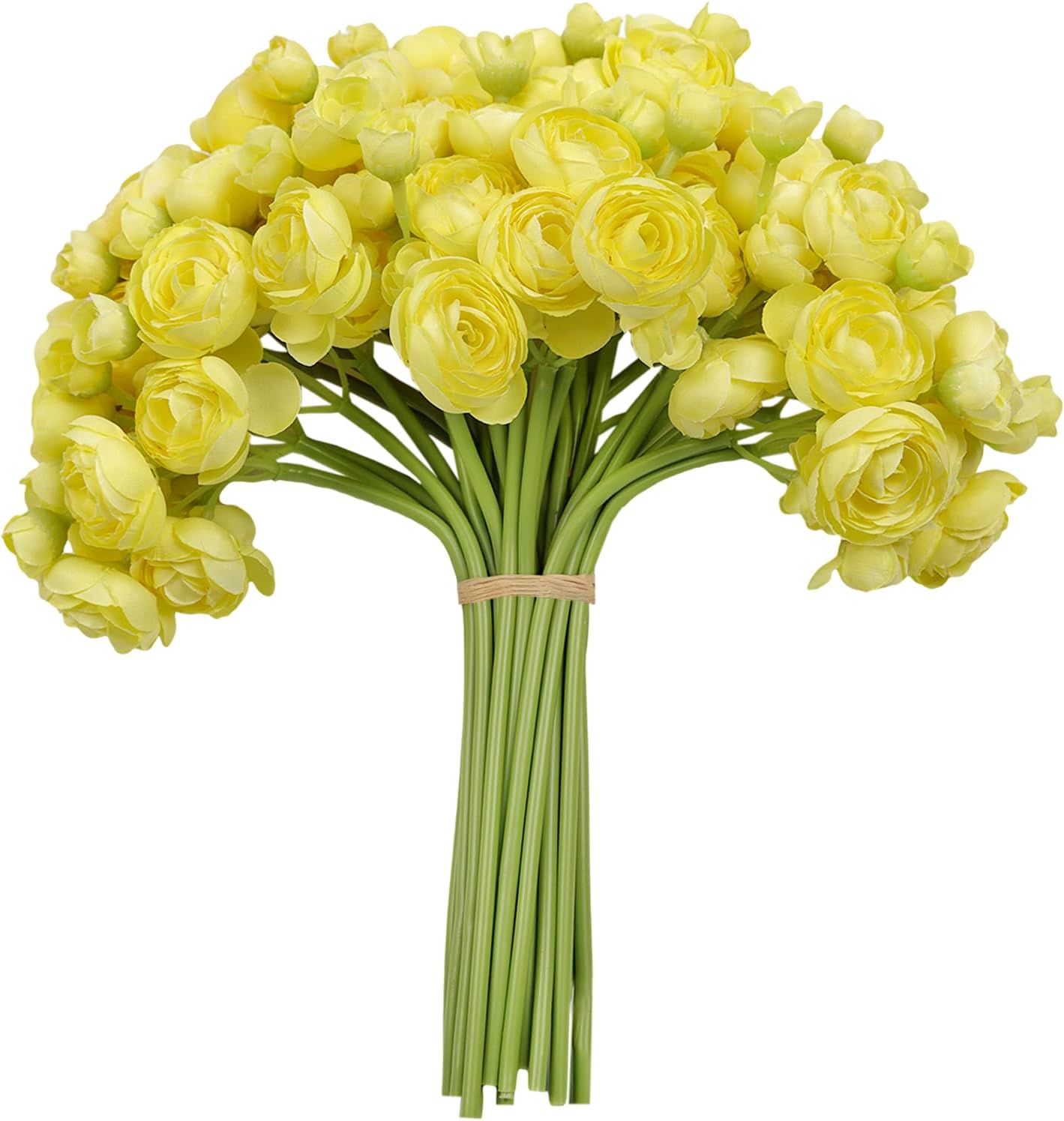 Meldel 32Pcs Ranunculus Artificial Flower Mini Rose, Faux Yellow Ranunculus Flowers for DIY Bouquet, Bulk Fake Peony Wedding Filler Flowers for Centerpieces Arrangements Bridal Shower Decorations