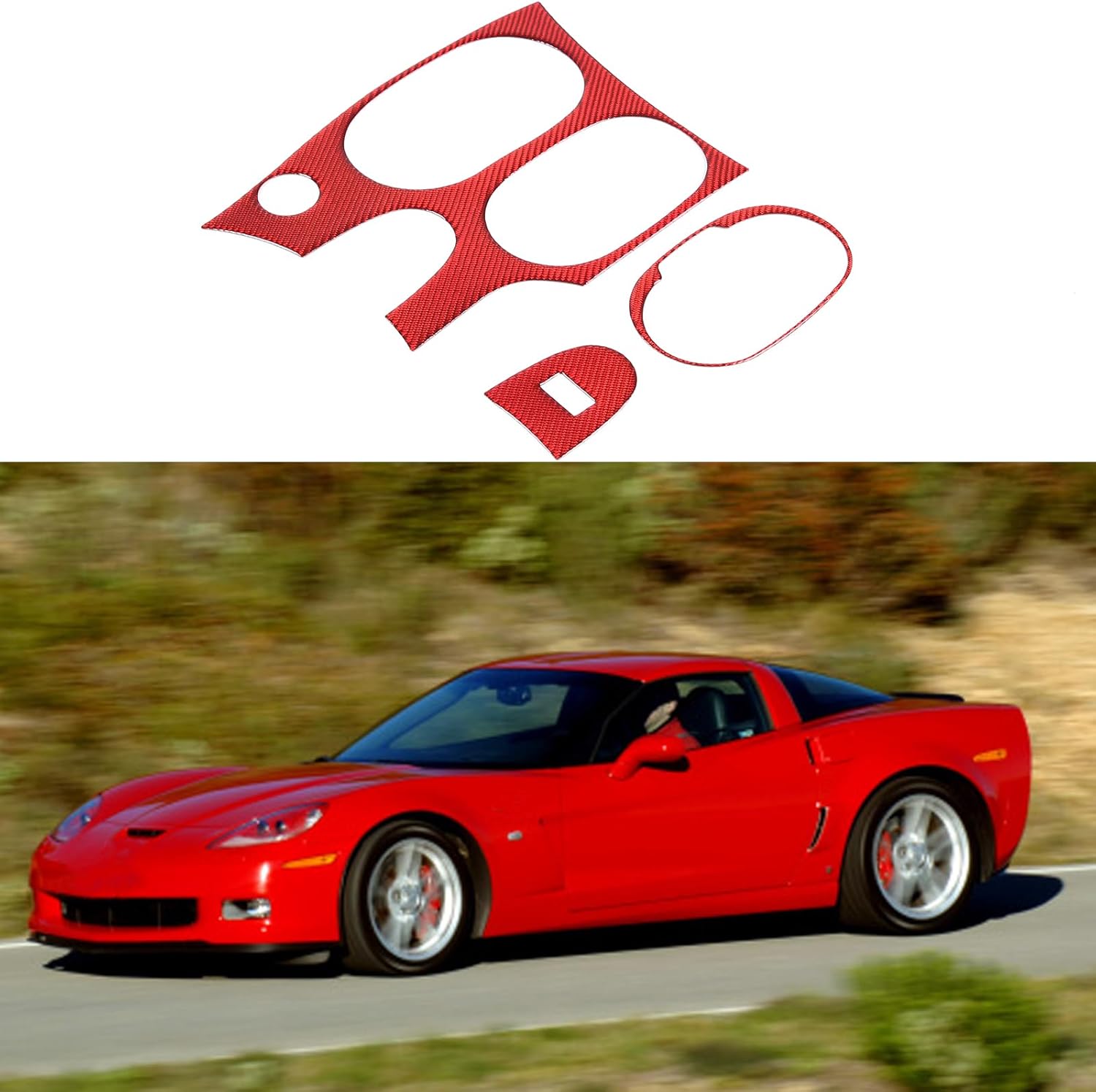 Lcojicep Car Gear Shift Panel Cover Trim Compatible with Corvette C6 Z06 ZR1 2005-2013 Real Soft Carbon Fiber Car Central Control Panel Trim Interior Sticker (Red, Style A)