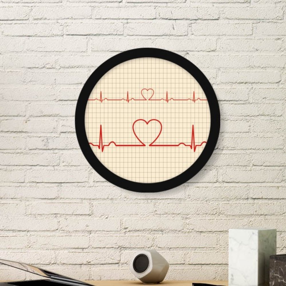 Cuadro electrocardiograma de madera con marco redondo negro de acabado fino