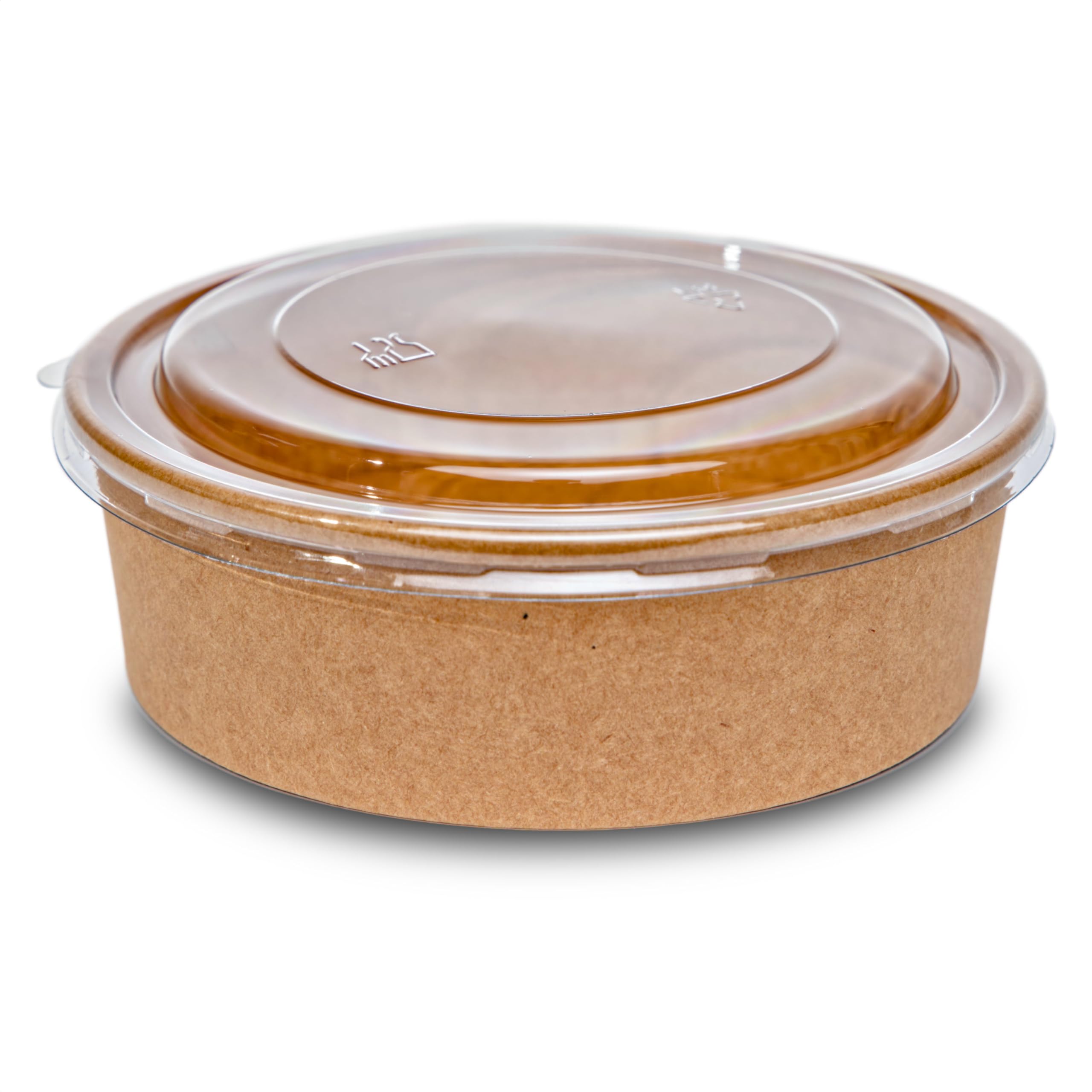 Inoverse 50 sztuk Kraft, miseczki do sałatek z pokrywką 750 ml, jednorazowe kubki do sałatek, przekąski, zup, musli, okrągłe, z twardego papieru, brązowe