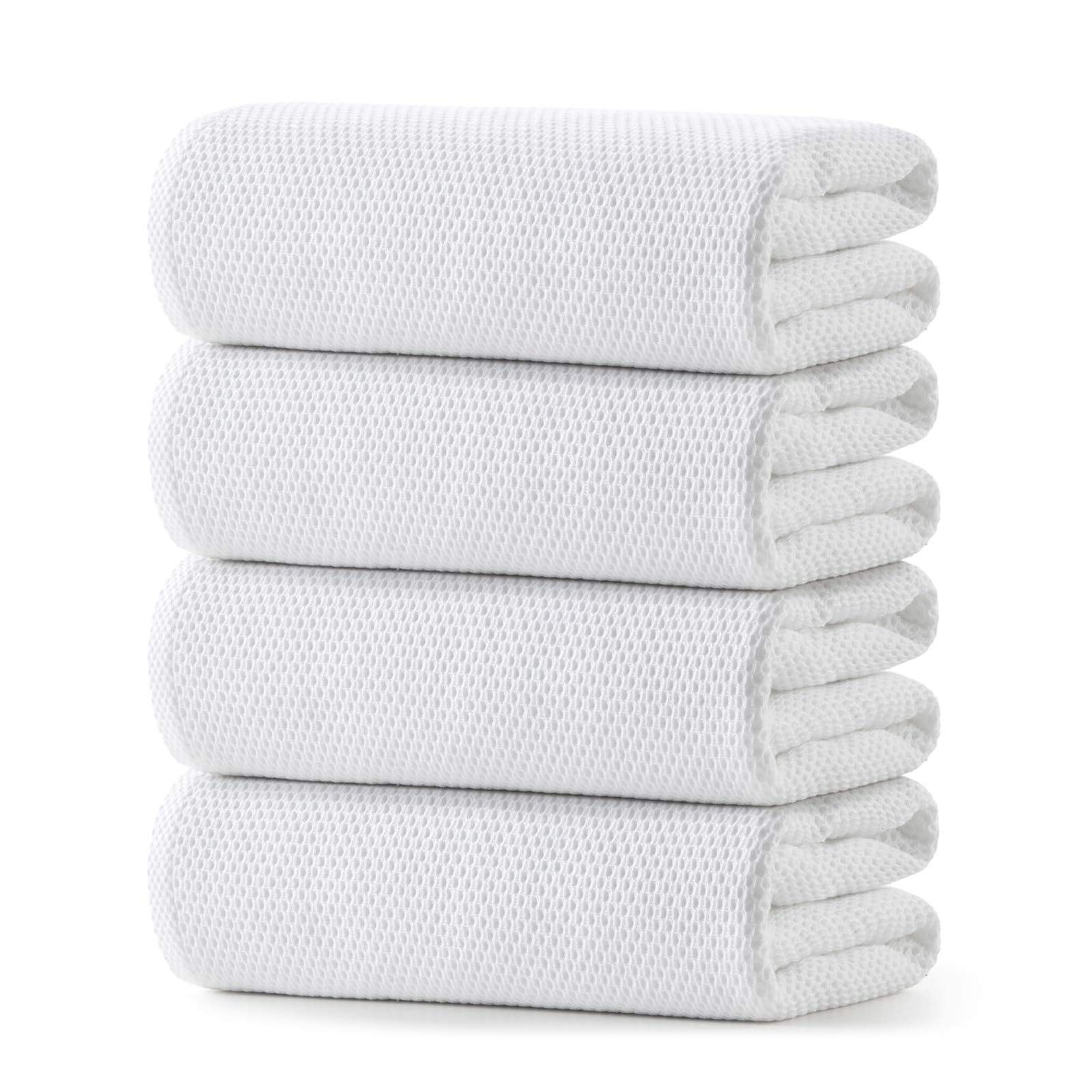 REDKISS 100% Cotton Waffle Weave Bath Towels 4 Pack - 27.5x55 Inches| Lightweight, Quick Dry & Highly Absorbent,Perfect for Spa, Gym, Travel, Guest Bathroom-White