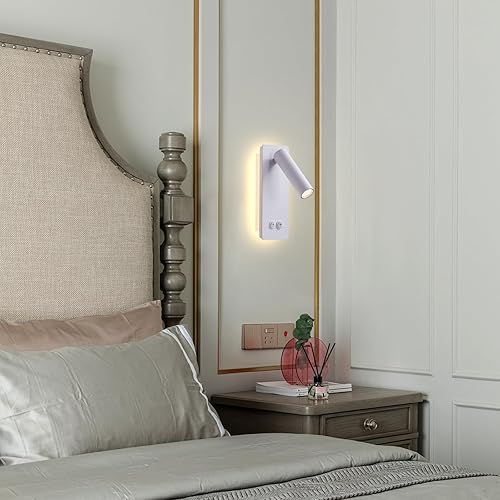 Miniatura 9 de Luces LED de pared de lectura para dormitorio, lámpara de pared nocturna con luz de fondo, apliques de pared ajustables con cable enchufable,