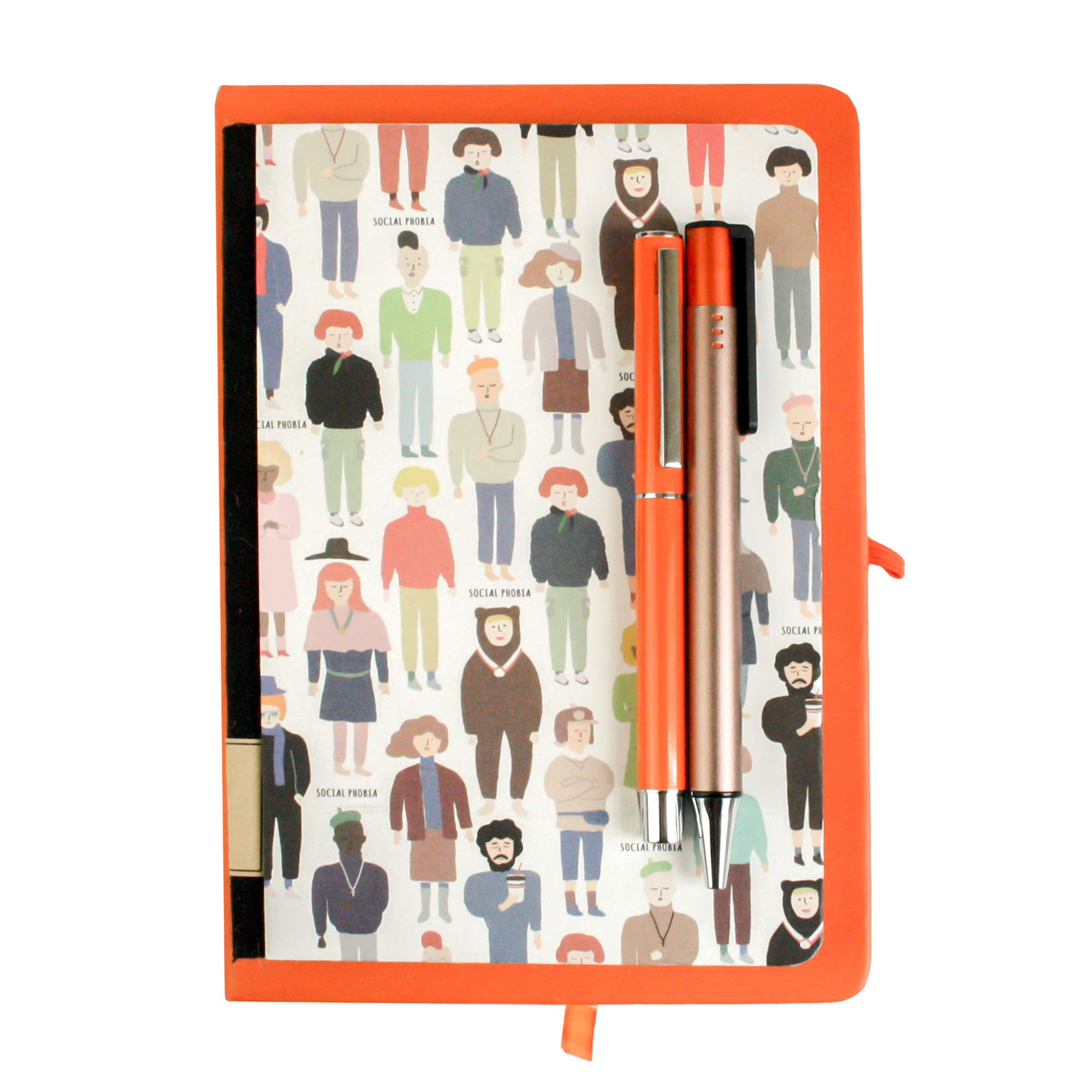 Emartbuy Social Phobia Themed Journal Gift Set with A5 Notebook Lined Pages Gel Pen Ballpoint Pen Orange Ribbon Unique Stationery Gift for Writers Thinkers Mental Health Support - Image 2