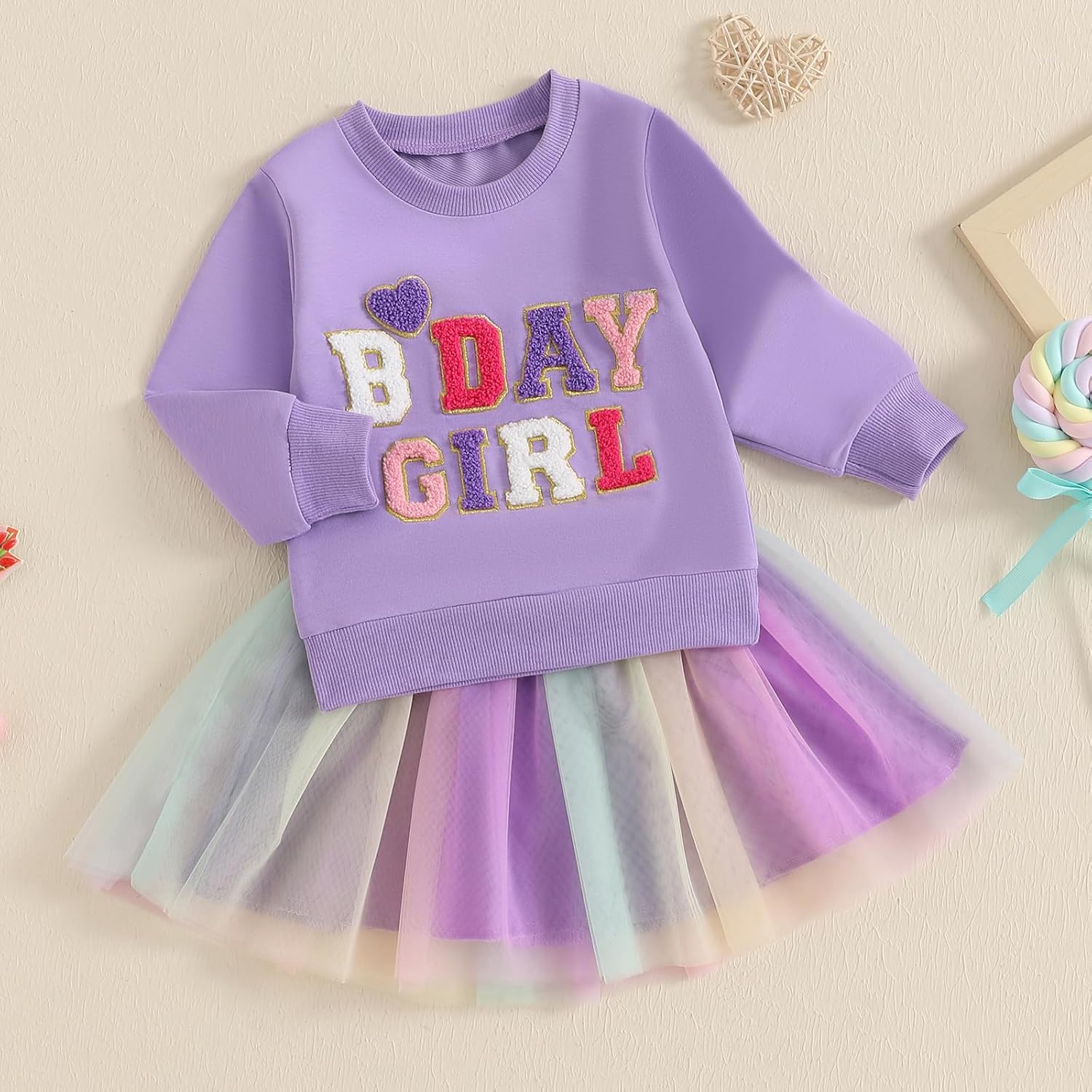 Toddler Baby Girl Birthday Outfit Letter Embroidery Long Sleeve Sweatshirt Tassel Dress Skirts Birthday Gift 12M-5T - Image 3