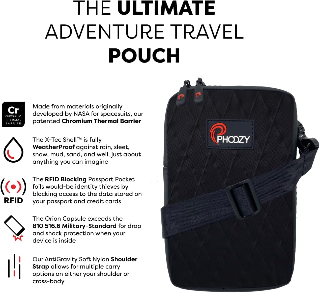 PHOOZY Orion Thermal Phone Pouch with NASA Insulation Technology - Insulated Case for Cold Weather Extends Battery Life 4X - Sauna Protector for Heat and Extreme Conditions - Black