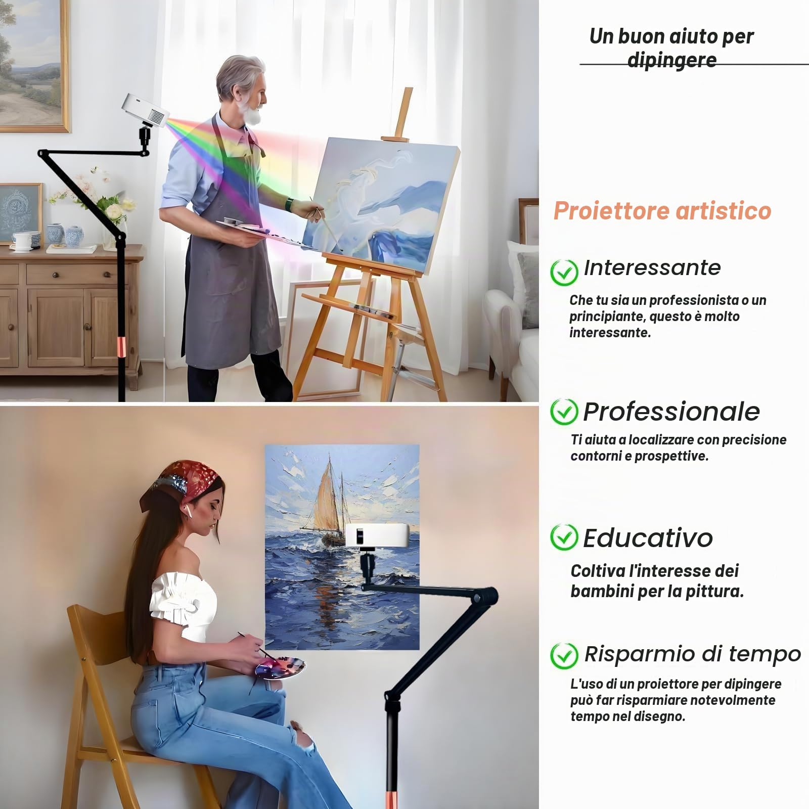 Generico Proiettore d'Arte Intelligente per tracciare Disegni, proiezione su Tela con Telecomando e Supporto, Ideale per artisti e hobbisti
