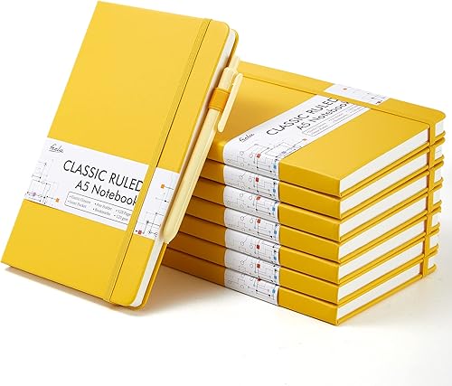 Miniatura 8 de feela Paquete de 8 cuadernos a granel, cuadernos de tapa dura clásicos rayados con soporte para bolígrafo para mujeres y niñas, suministros