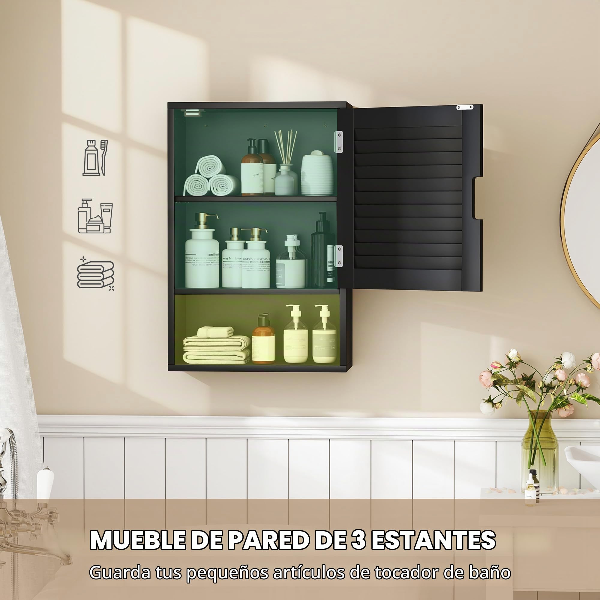 HOMCOM Armario de baño estantes de Pared 40 x 20 x 60 cm Negro