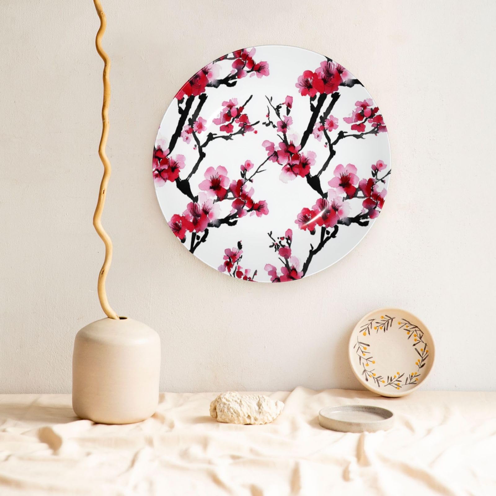 Cherry Blossoms - Piatto in ceramica da 25,4 cm, con supporto da parete, per decorazione domestica