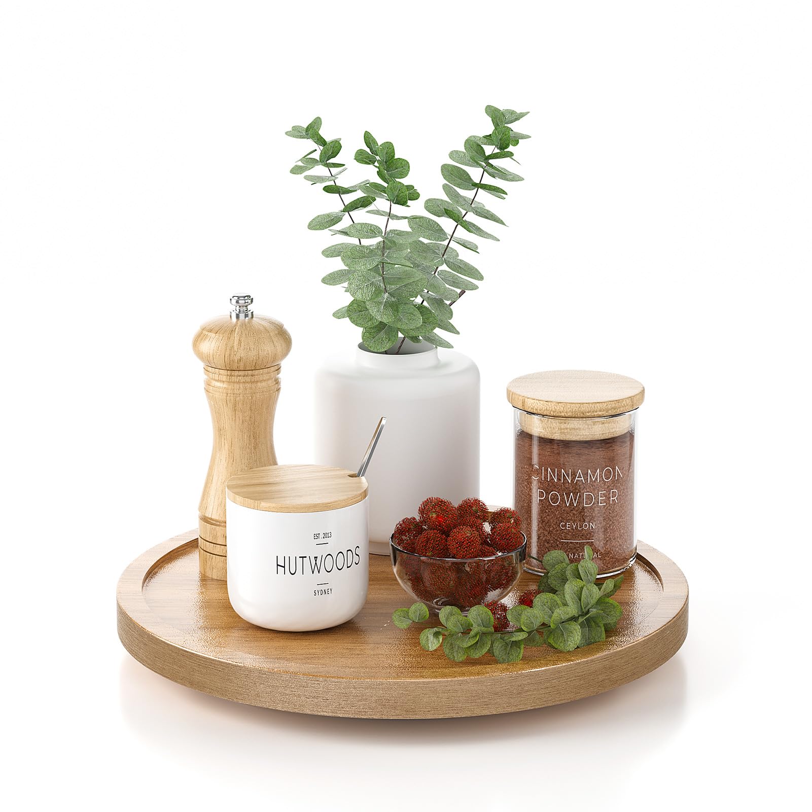 LAMU Akazienholz Drehteller Holz für Küche, Lazy Susan für Schrank, 360° Holztablett Deko, Arbeitsplatte und Vorratsschrank-Organisation, 23cm