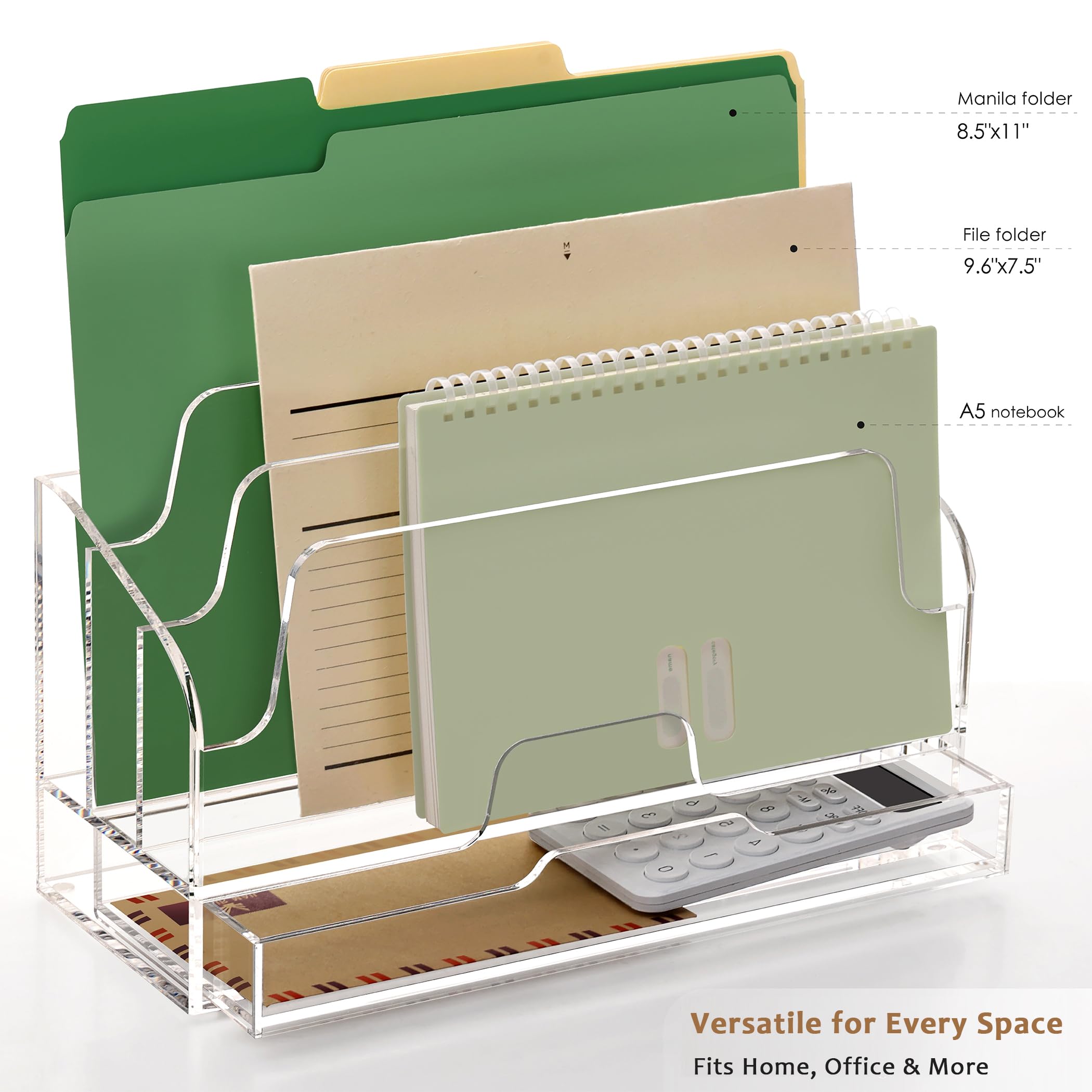 Organizer per posta in acrilico trasparente con cassetto, 4 scomparti, organizer da scrivania per cartelle Manila, forniture per ufficio, banconote e lettere, elegante portaoggetti da tavolo per casa