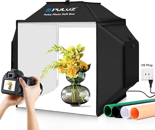 PULUZ Caja de luz de estudio fotográfico de 16 x 16 x 16 pulgadas caja de luz plegable portátil de 24 W caja suave con bolsa de transporte y telones