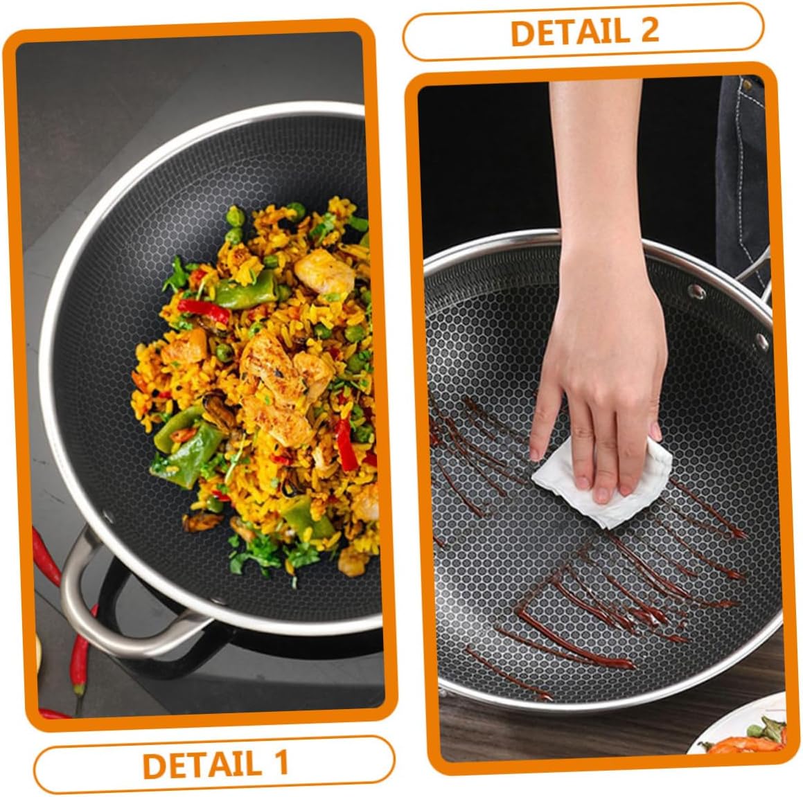 OUNONA Stainless Steel Cooking Wok Chinese Style Nonstick Pan Gas Electric Induction Stove Easy to Clean