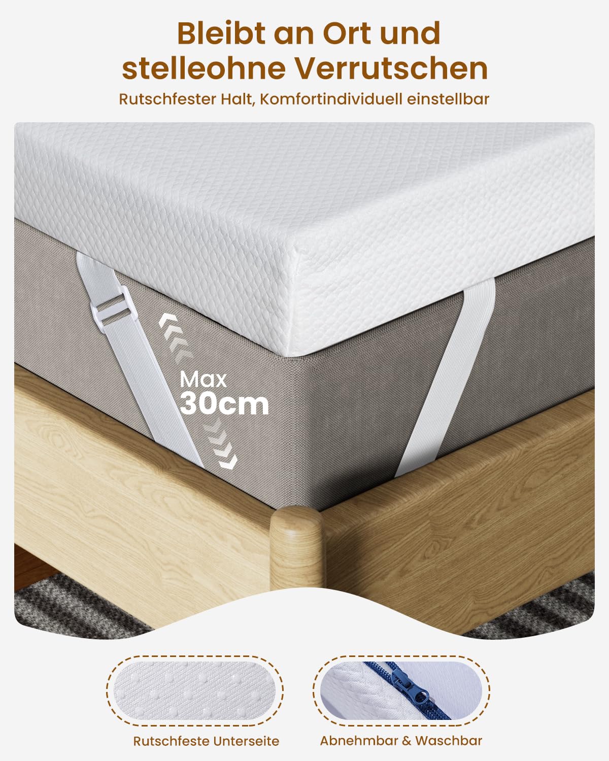 Matratzen Topper 180x200cm H3/H4, 10 cm Gel Memory Schaum, Öko-TEX Zertifiziert, Atmungsaktiv und Waschbar, rutschfest für Boxspringbett und Schlafsofa