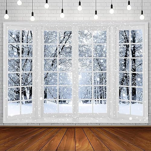 AIBIIN Fondo de ventana de escena de nieve de invierno de 7 x 5 pies para fotografía, feliz Navidad, feliz año nuevo, copo de nieve, país de las disponible en Yaxa Peru