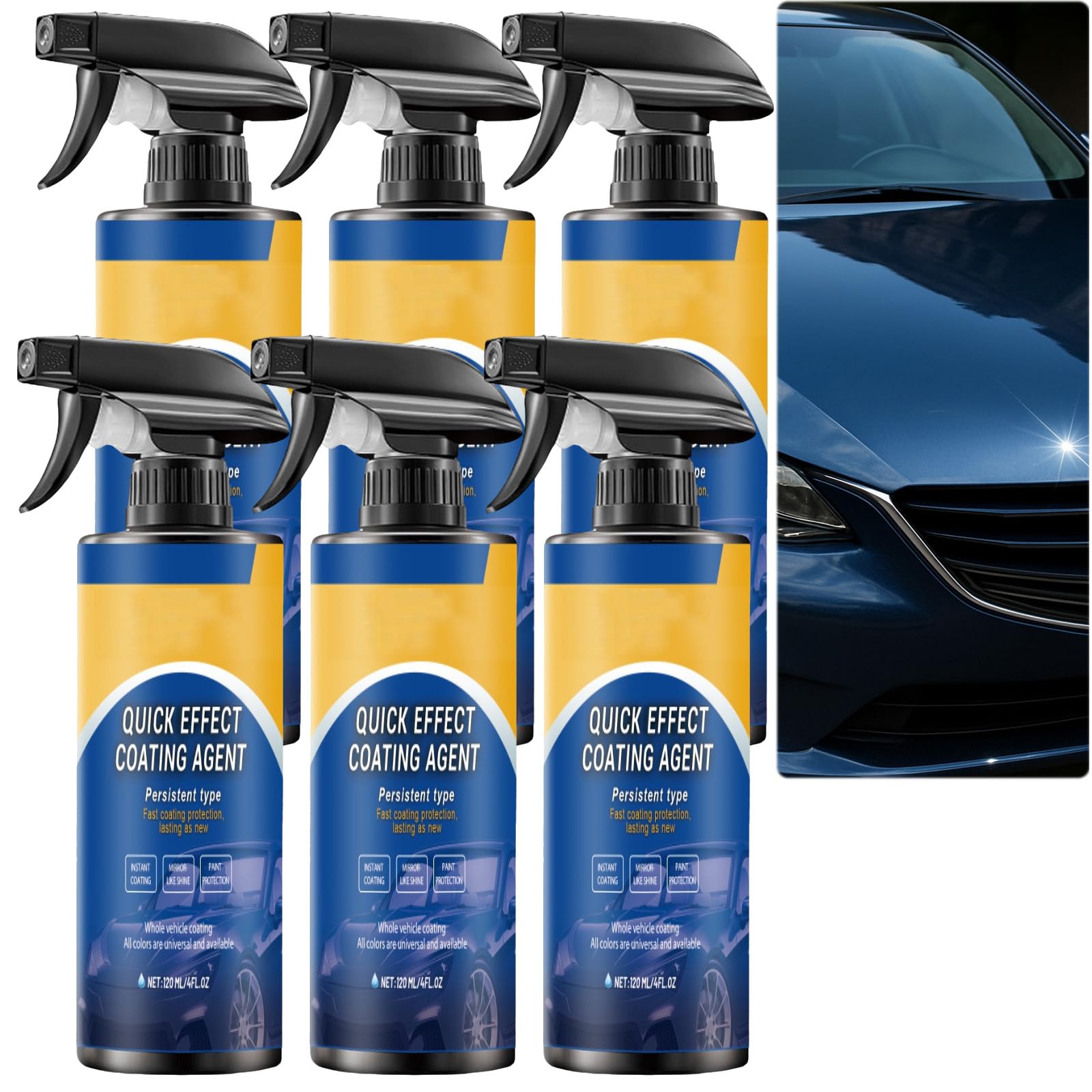 Theraftern Hailoyearn lakier samochodowy w sprayu 3 w 1 (120 ml), bezwodne mycie samochodu, wosk ceramiczny, wielofunkcyjna politura do połysku i odnawiania lakieru (6 szt.)