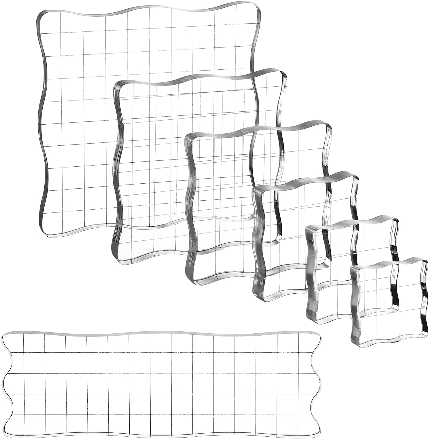 Driew 7 Pieces Clear Stamp Blocks, Clear Acrylic Stamping Blocks Tools Set with Grid and Grip Decorative Stamp Blocks for Scrapbooking Crafts, Cards, Schedule Book
