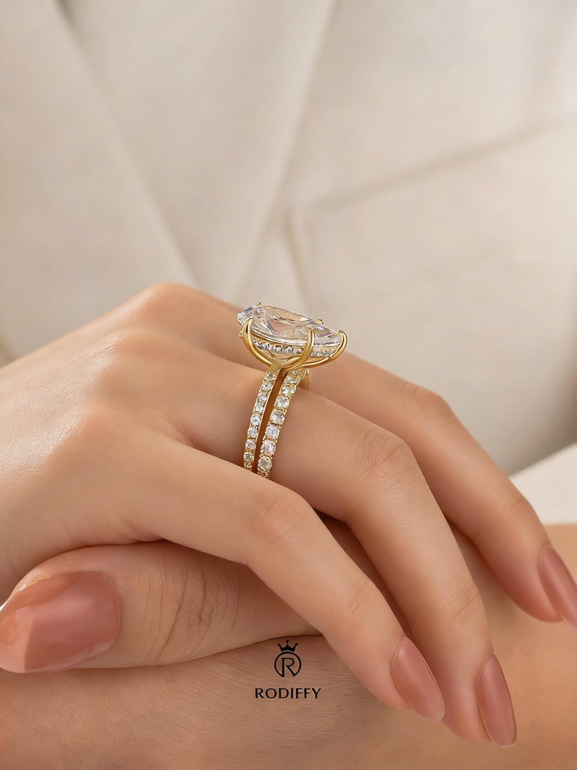 5 Carat Pear Cut Engagement Wedding Ring Set for Women, 18K White Gold Plated S925 Silver 5A Cubic Zirconia Bridal Jewelry, Elegant Teardrop Promise Ring