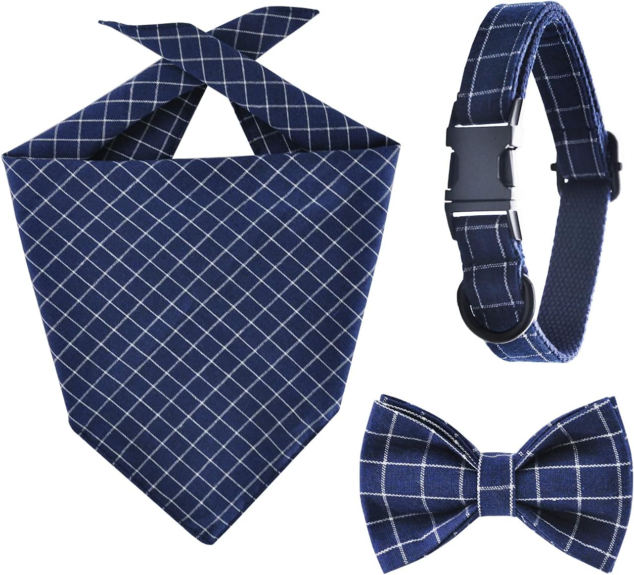 Bowite Elegant Dogs Collar with Bowtie and Bandanas Sets, Quick Release Buckle, Adjustable & Comfortable Collars Scarf Pet Gift for Small Medium Large Dogs and Cats(XL,Navy Blue) : Pet Supplies