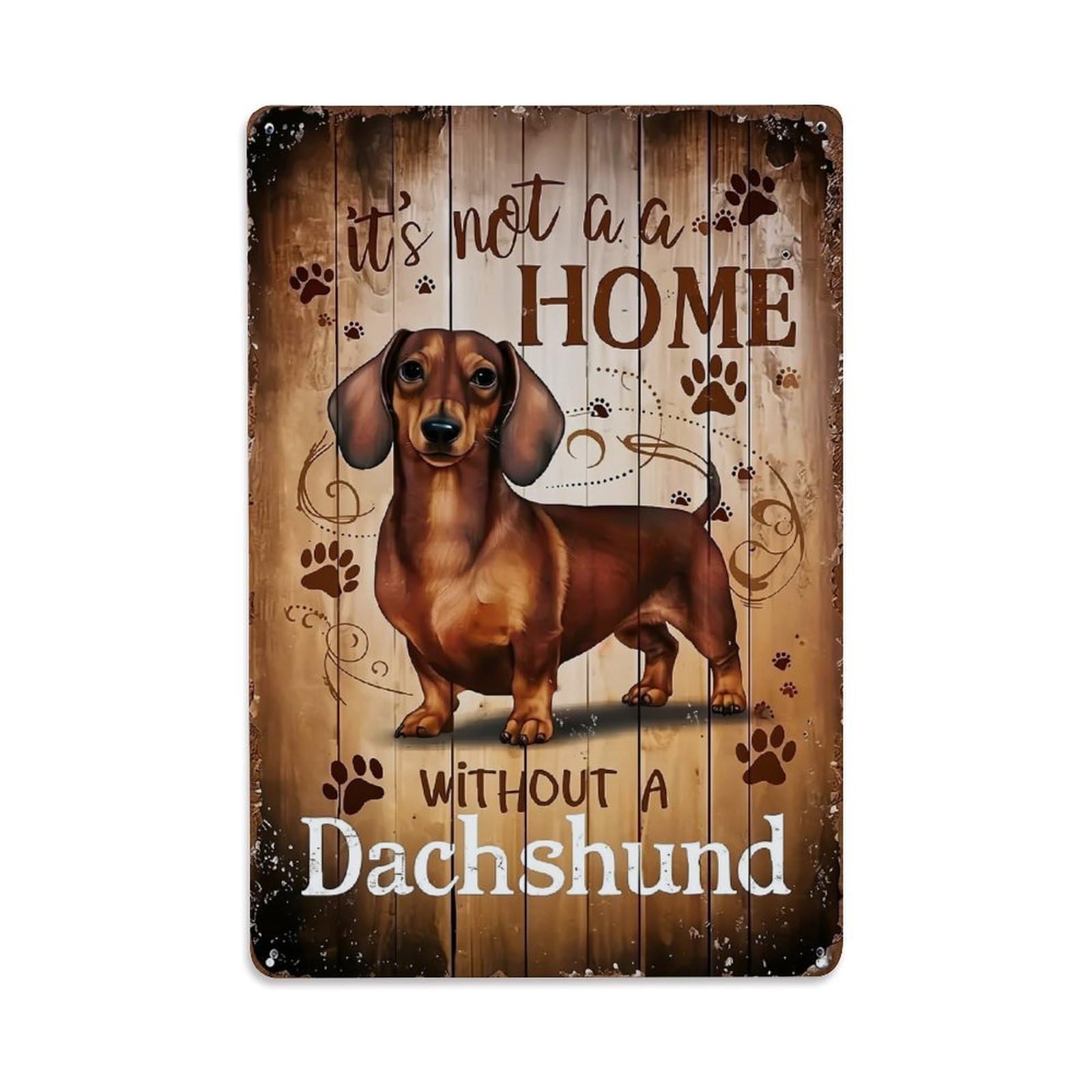 Jdfenggu Vintage Dachshund Wood Paw Print Design Retro Metal Tin Sign, Decor Art Poster For Bar, Home, Man Cave, Kitchen, Laundry Room Gift 8X12inch