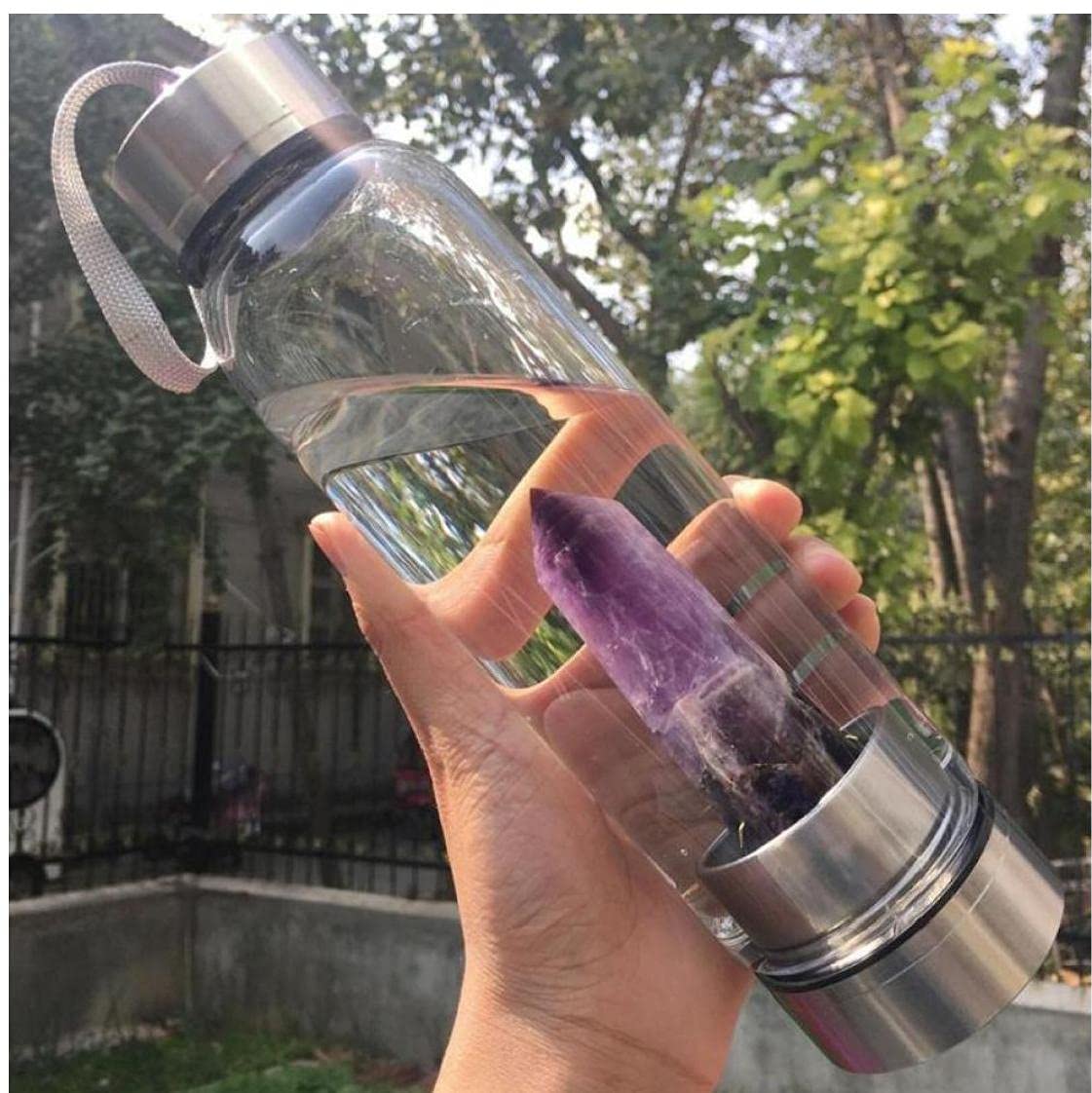 Bouteille cristal violet obelisk quartz tasses en verre améthyste nomade