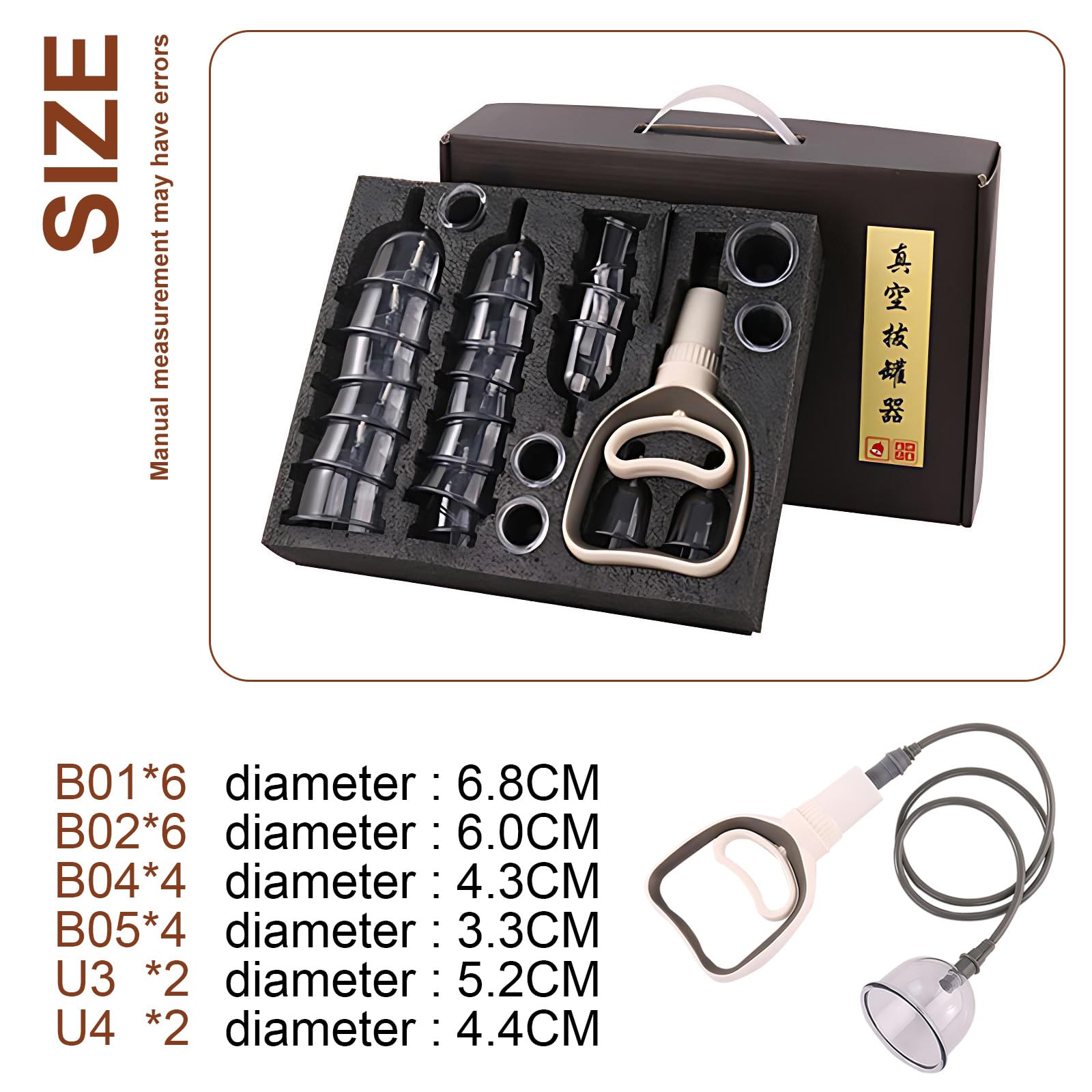 Schröpfgläser mit Vakuumpumpe, Schröpfset für Gesicht und Körper, U-förmiges Cupping Set Schröpfgerät Massagegerät zur Lymphdrainage Entspannen Muskeln, 24 Pcs