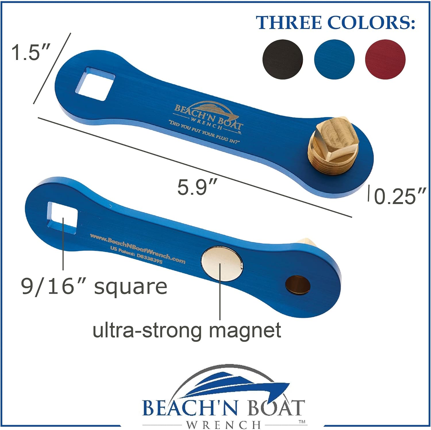 Elite Engineering USA Beach’N Boat Drain Plug Wrench for 1/2 inch NPT Plug, Includes Spare Brass Plug : Sports & Outdoors