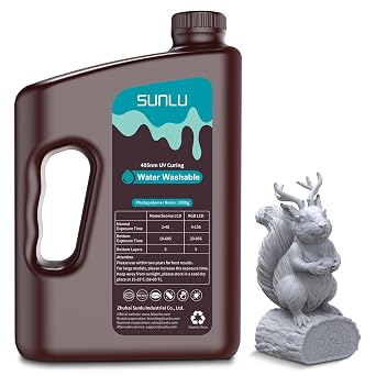 SUNLU 3kg Water Washable 3D Printer Resin, Fast Curing Low Shrinkage, High Precision Photopolymer Resin for LCD/DLP/SLA Printers,395 to 405nm UV Resin, 3000g Grey