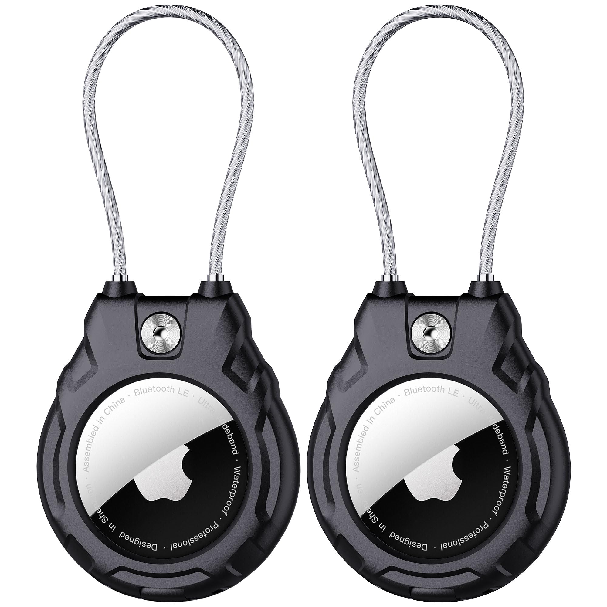 Gocii for Airtag Holder with Wire Cable, 2 Pack Ultra-Durable Lockable Case for Apple AirTag, Waterproof Keychain Holder for Luggage, Keys, Backpacks,