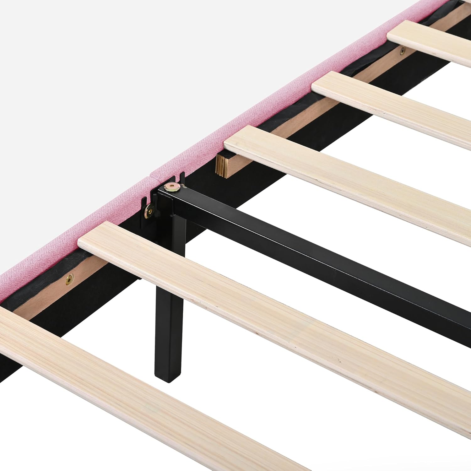 Queen Size Platform Bed Frame with Wingback Upholstered Headboard, Sturdy Wooden Slats Support, No Box Spring Needed, Easy to Assembly, Noise Free, Pink