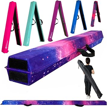 MARFULA 8 FT / 9 FT Folding Balance Beam Gymnastics Floor Beam - Extra Firm - Suede Cover - Anti Slip Bottom with Carry Bag for Kids/Adults Home