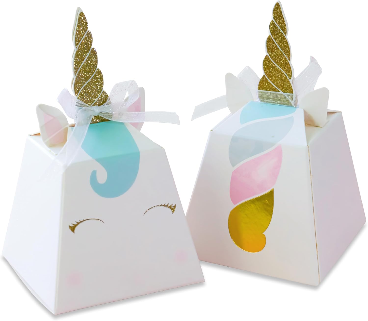 Kate Aspen Unicorn Fantasy Party Favor Box (Set of 12), Cardstock, One Size, White, Gold, Pink And Blue