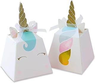 Kate Aspen Unicorn Fantasy Party Favor Box (Set of 12), Cardstock, One Size, White, Gold, Pink And Blue