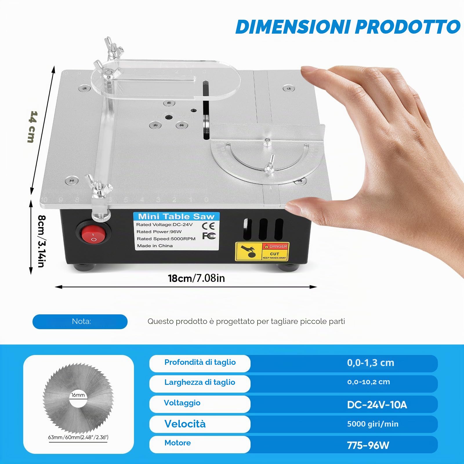Mini sega circolare da tavolo multifunzionale mini sega circolare da tavolo con 7 livelli di velocità, portatile, 0,1-15 mm, lama regolabile per artigianato (01)