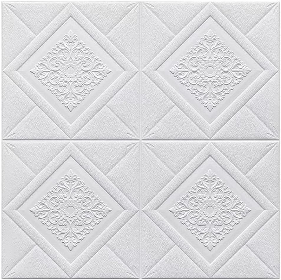 ECYC Ltd 20 Pcs White Foam Wall Panels Peel and Stick 3D Foam Wallpaper Panels Foam Self Adhesive Ceiling Tiles Wall Covering Panels Sticker for Wall, Ceiling, TV Background Decor, 13.77 x 13.77 inch