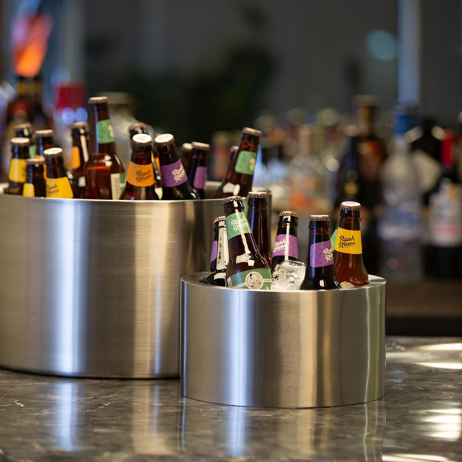 Service Ideas PT7BS Double Wall Party Tub, Beverage and Wine Chiller Ice Bucket, Round, Stainless Steel, 7 Gallon, Brushed
