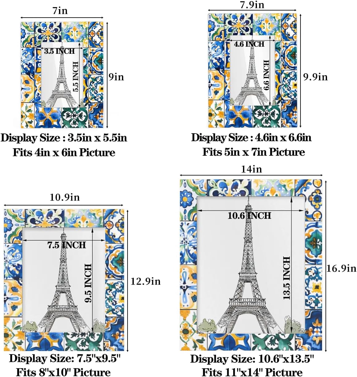 Ethnic Mexican Tile Pattern 4x6 Picture Frame, Display Photos 3.5x5.5 without Mat, Elegant Picture Frames Collage Wall Home Gallery Decor - Image 3