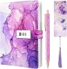 Secret Diary with Lock for Girls,Purple UV Leather Journal with Lock Kids Password Journal Notebook Kit with Pen Bookmark for Back to School Birthday Festival Present