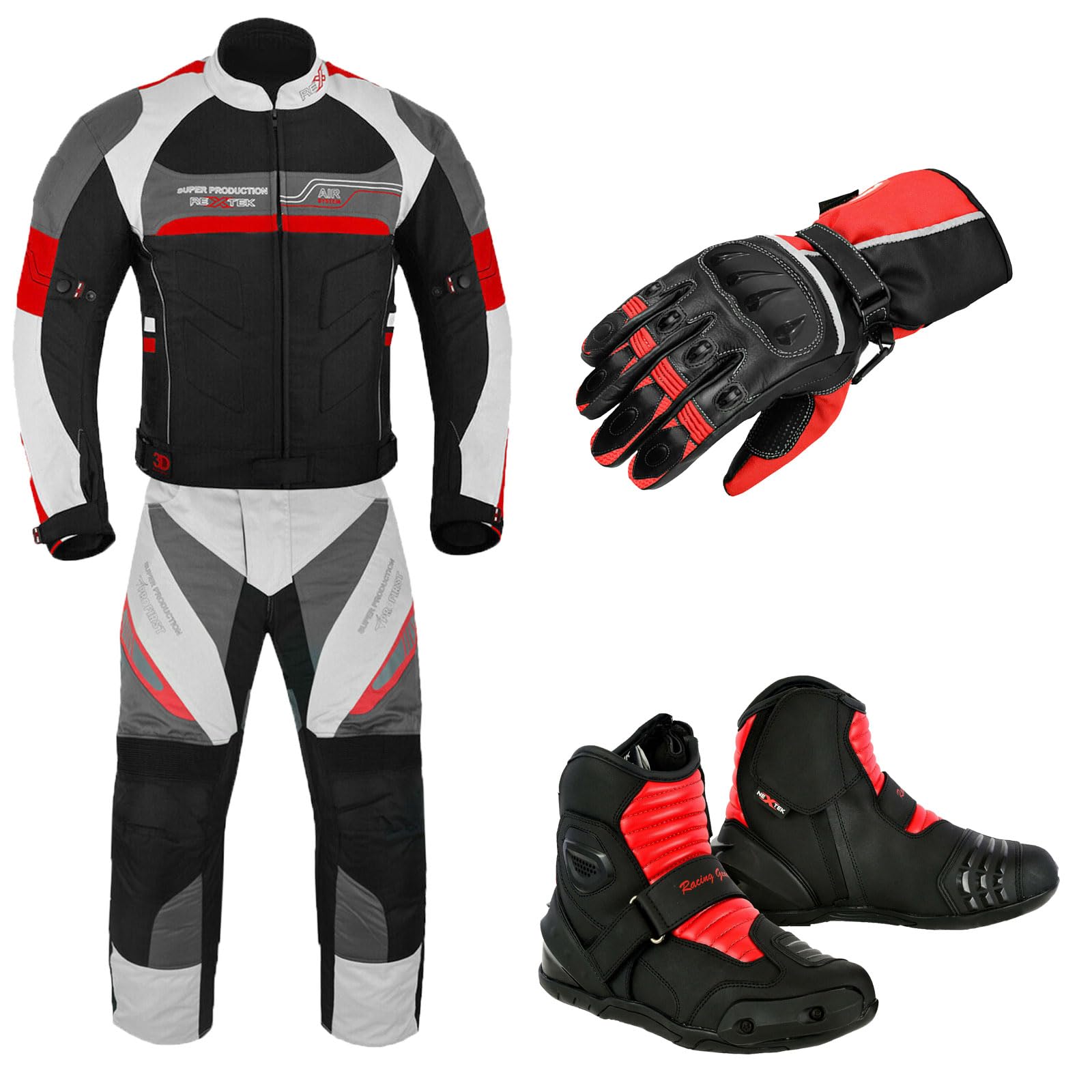Inflori Unisex Red Motorbike Suit For Men Motorcycle Waterproof Suit Cordura Jacket With Trouser And Boots Ce Approved Protective Armou (Large, )