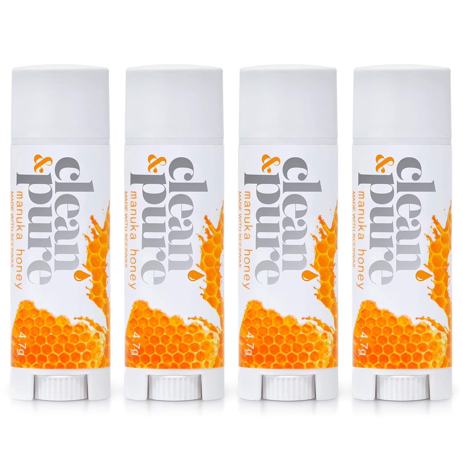 Clean & Pure Beekeeper’s Favorite Lip Balms, 4 Pack | Manuka Honey Beauty Products | Lip Care Set With 100% All Natural Beeswax and Vitamin E Oil | Flavored Lip Balm for Dry, Chapped Lips