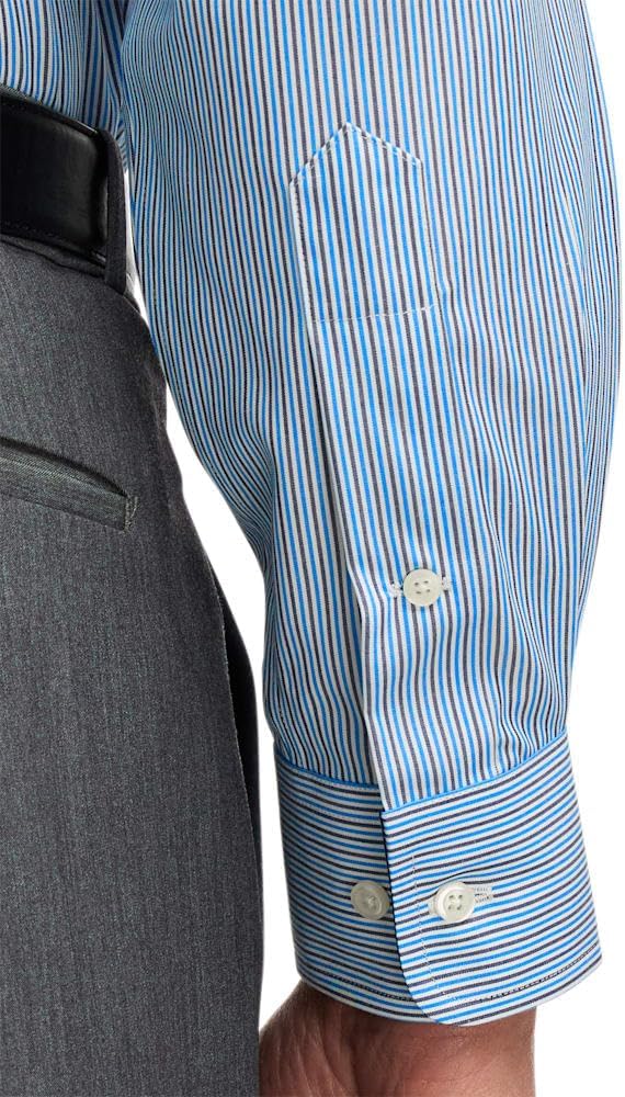 Paul Fredrick Men's Classic Fit Non-Iron Cotton Stripe Dress Shirt - Image 5
