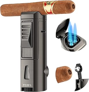 Torch Lighter Triple Jet Flame, Cigar Punch, Cigar Holder, Refillable Butane Cigar Lighter, Adjustable Windproof Pocket Lighters for Smoking, Multifunctional Cigar Accessories Ideal Gift for Men