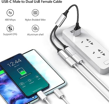 REYTID USB C Hub, Dual USB 2.0 Port Expander - Type C Male to 2 USB A Female Y Splitter Adapter with Aluminum Shell, 5V/2A Charging for Laptop/Tablet/Phone/Flash Drive/CarPlay