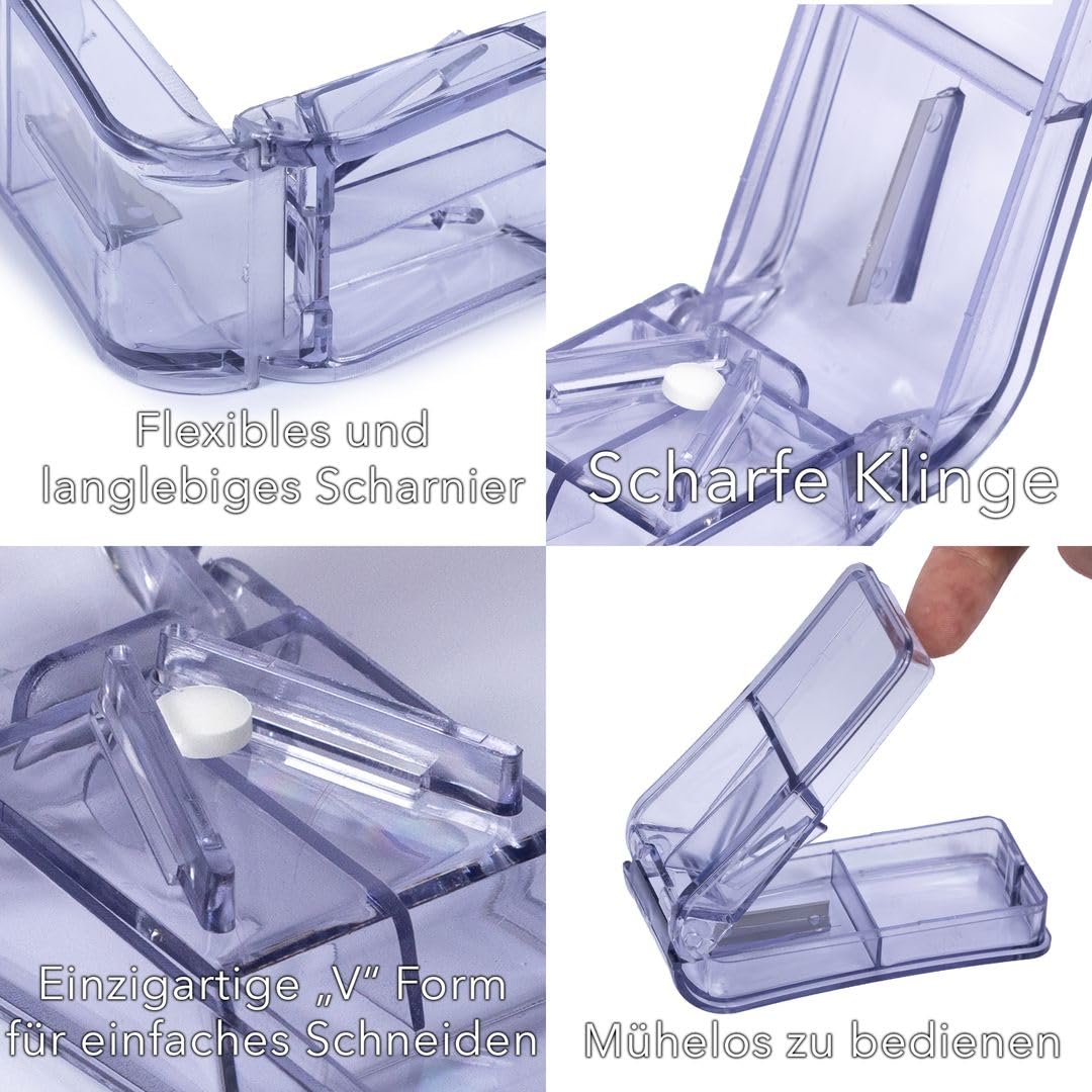 LARO Premium Tablettenteiler & Pillenschneider Grau mit Reinigungsbürste 48 Stück Präziser Medikamententeiler, Anzahl:48