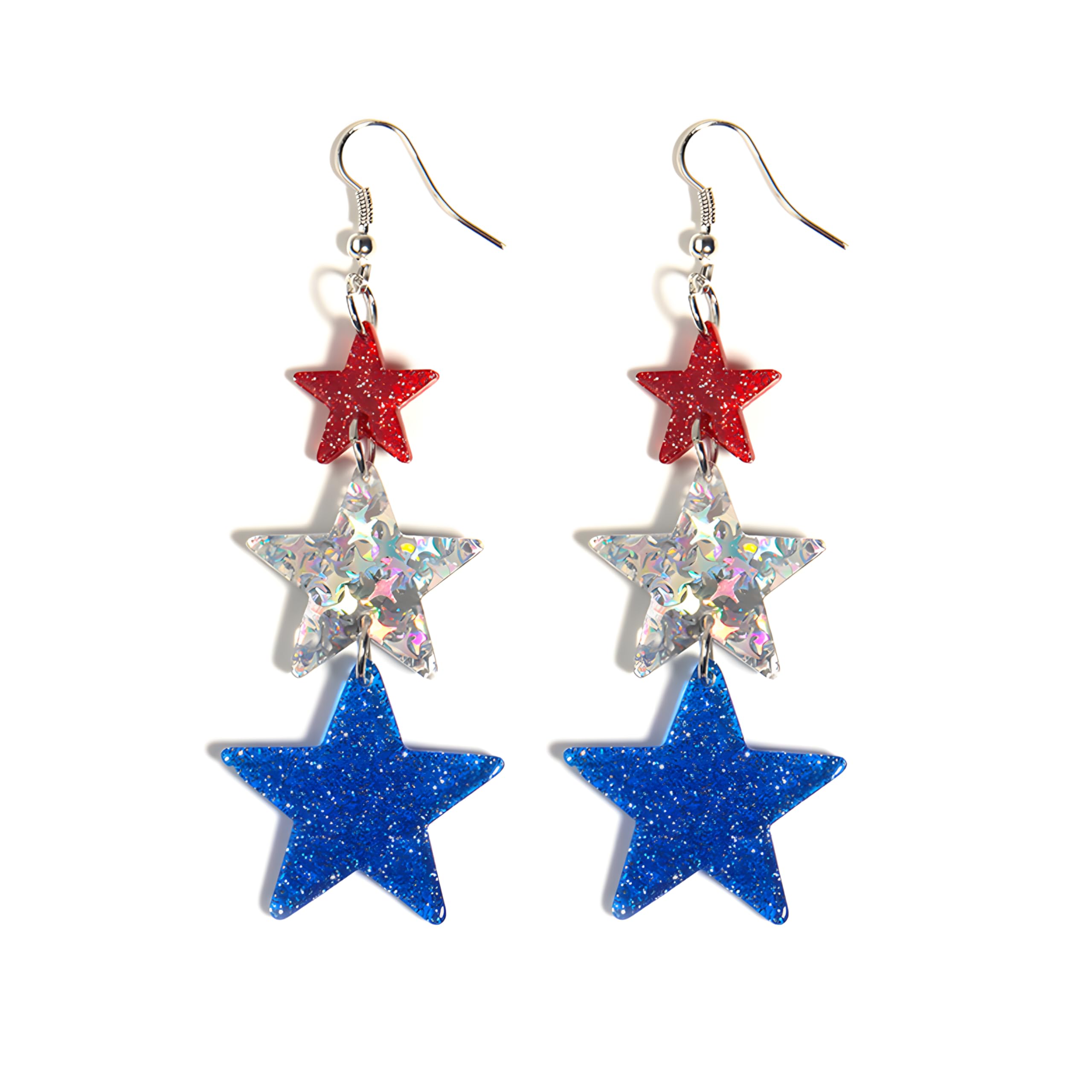 Patriotic Star Earrings for Women - Independence Day Red White Blue Acrylic USA Flag Sparkling Earrings with hypoallergenic Lightweight Design for