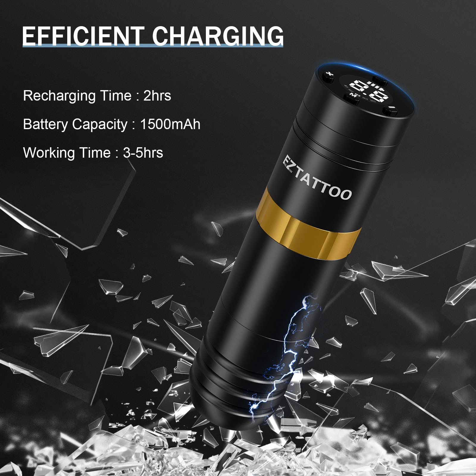 EZ Kit de Máquina de Tatuar - Kit de Tatuaje con Rotulador para Máquina de Tatuar, Batería de 1500 mAh Fuente de Alimentación, 20Pzs Agujas de Tatuaje Surtido para Tatuadores (Caster Dorado)