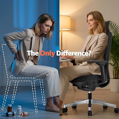 Miniatura 8 de M2 - Silla de oficina ergonómica, silla de escritorio de malla con respaldo alto, soporte lumbar ajustable y reposacabezas reposabrazos 4D