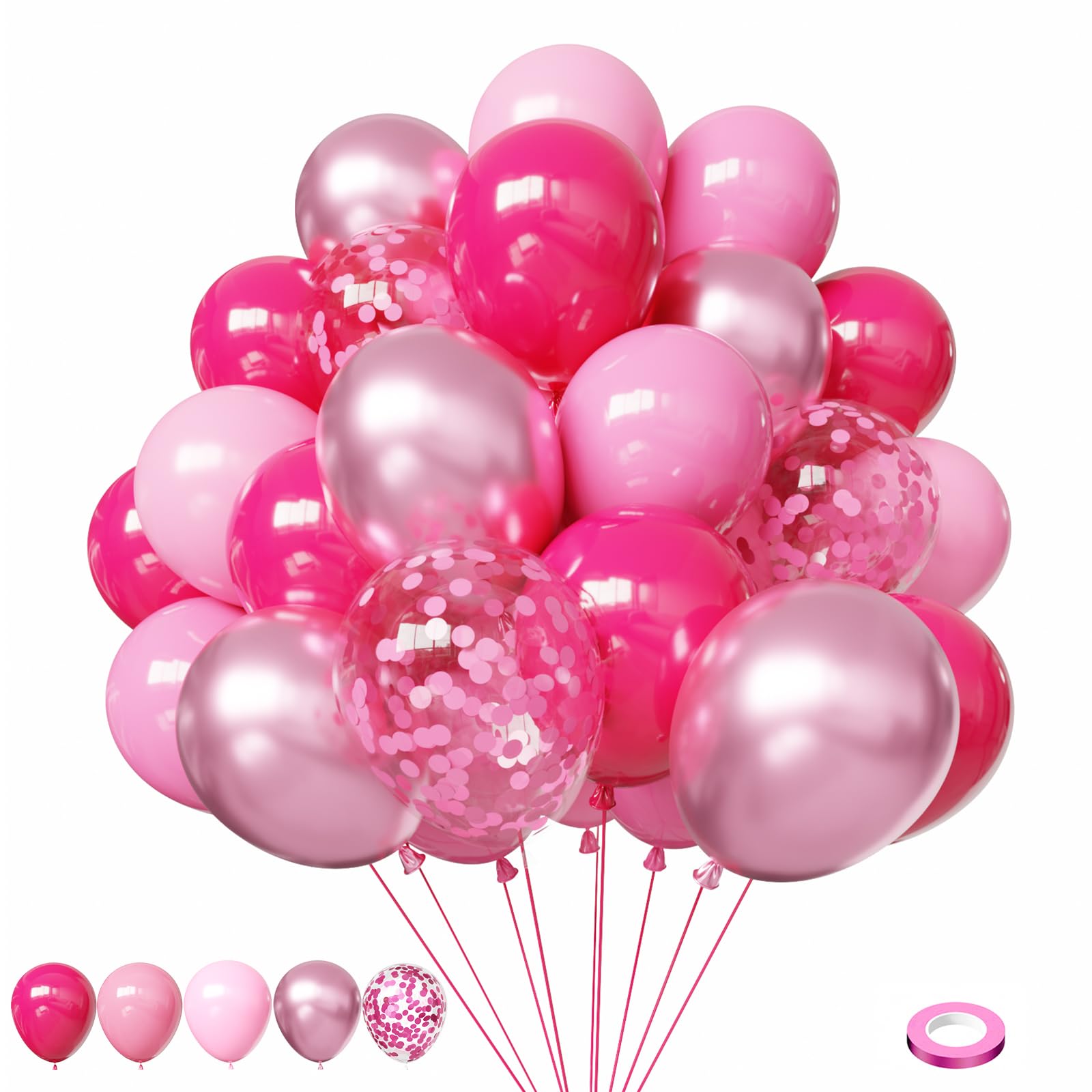 Pinke Luftballons, 60 Stück, 30,5 cm, Hot Pink, Metallic, Partyballons für Mädchen, Frauen, Babyparty, Prinzessin, Valentinstag, Hochzeit, Geburtstag, Party-Dekoration